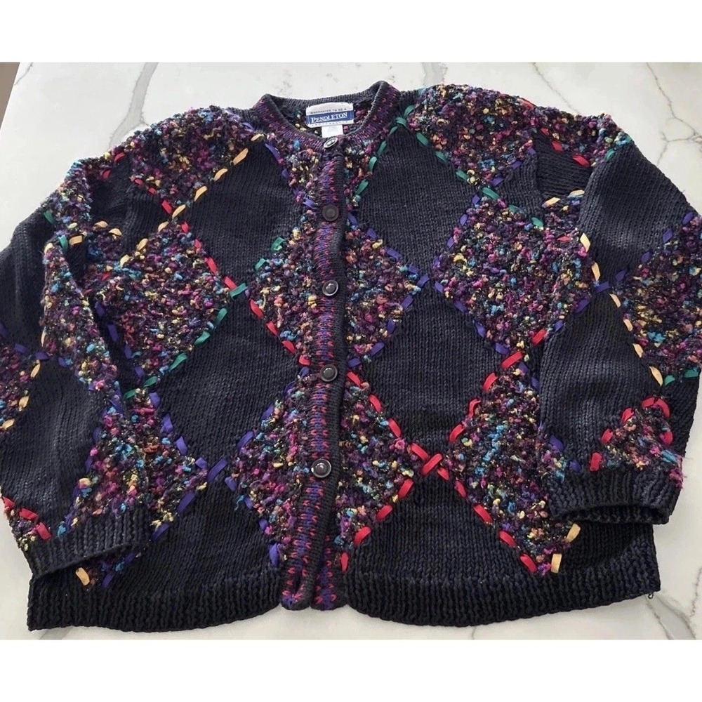 Pendleton‎ Cardigan Sweater Fits M Texture Trim Detail Missing Bottom Button